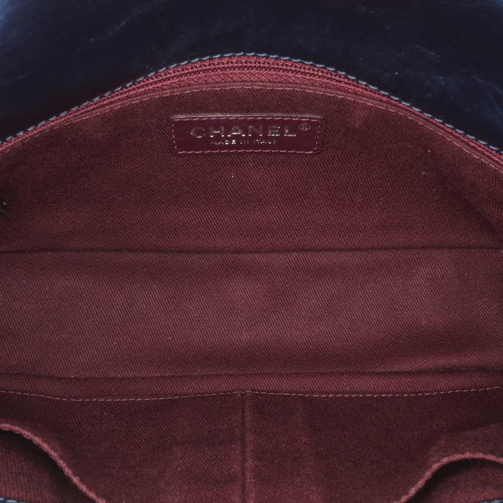 Chanel Quilted Glazed Cuir de veau Coco Pleats Flap Bleu