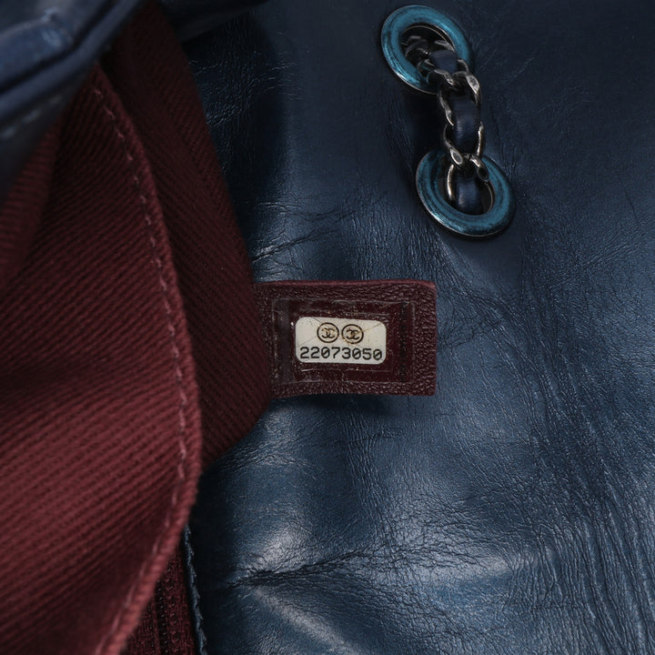 Chanel Quilted Glazed Cuir de veau Coco Pleats Flap Bleu