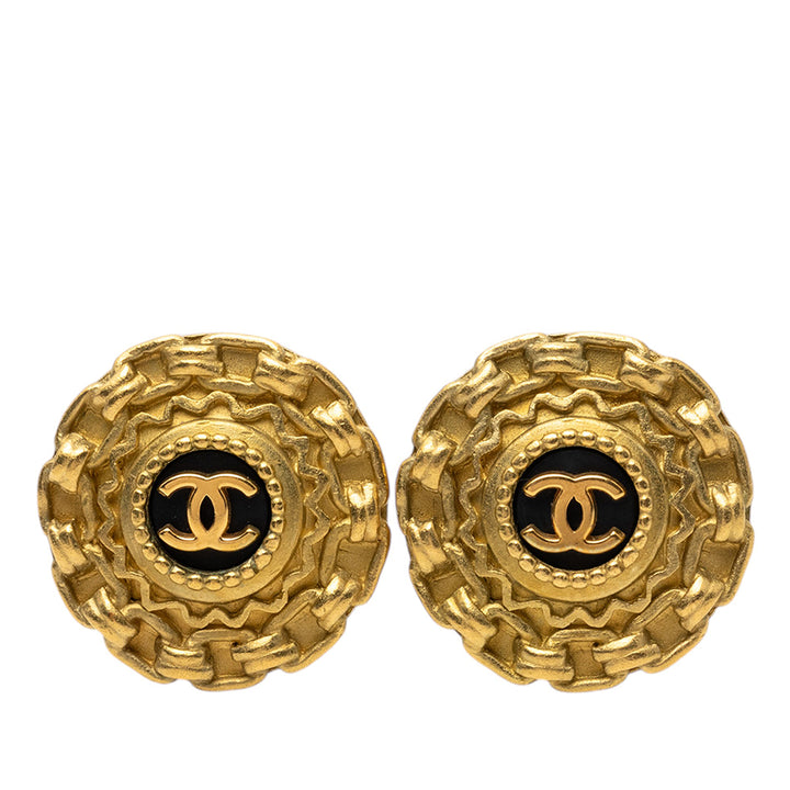 Chanel CC plaqué Resin Chain Rond Clip On Boucles d’oreilles