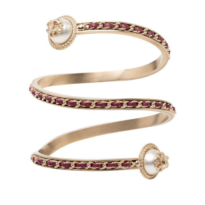 Chanel plaqué Perles fantaisie Cuir Chain Bangle Bracelet