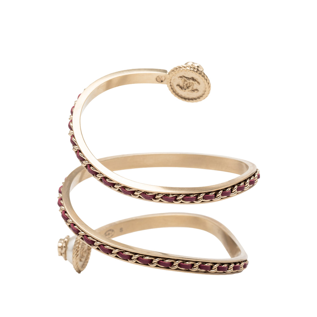 Chanel plaqué Perles fantaisie Cuir Chain Bangle Bracelet