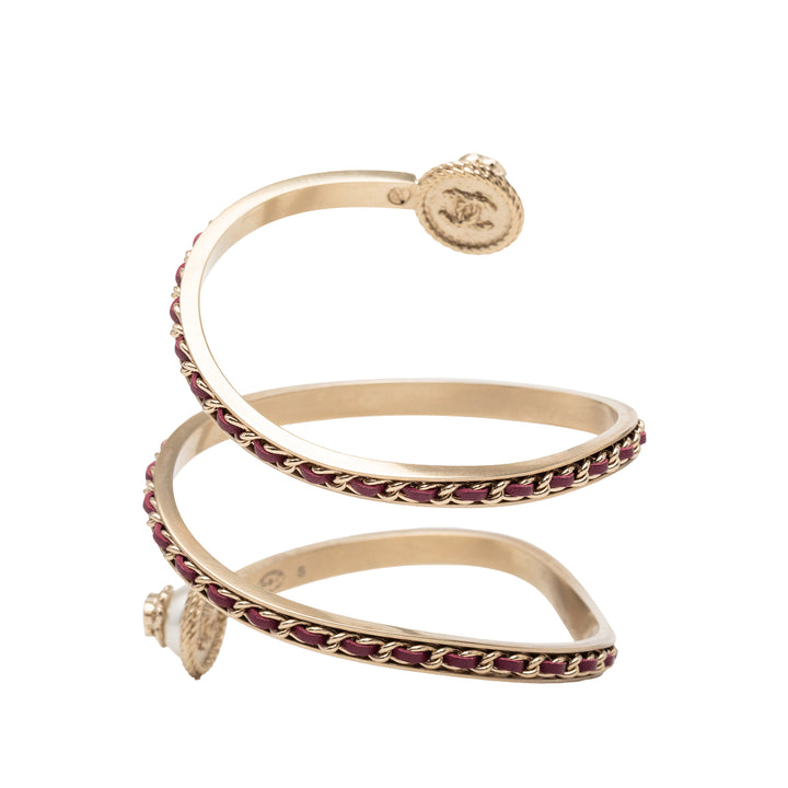 Chanel plaqué Perles fantaisie Cuir Chain Bangle Bracelet