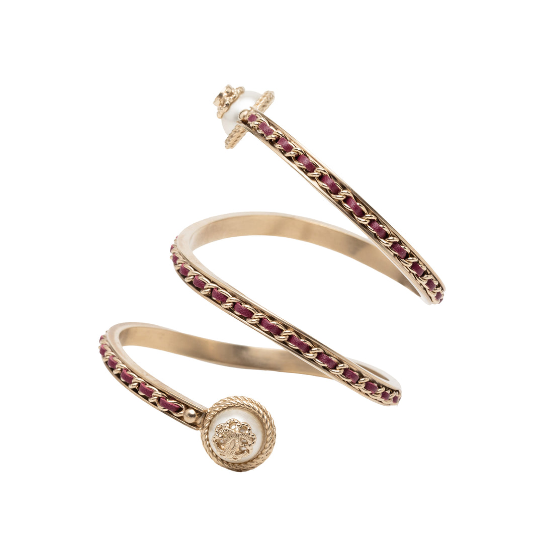 Chanel plaqué Perles fantaisie Cuir Chain Bangle Bracelet