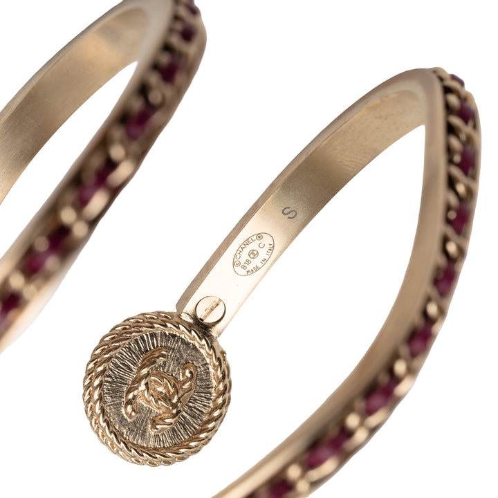 Chanel plaqué Perles fantaisie Cuir Chain Bangle Bracelet