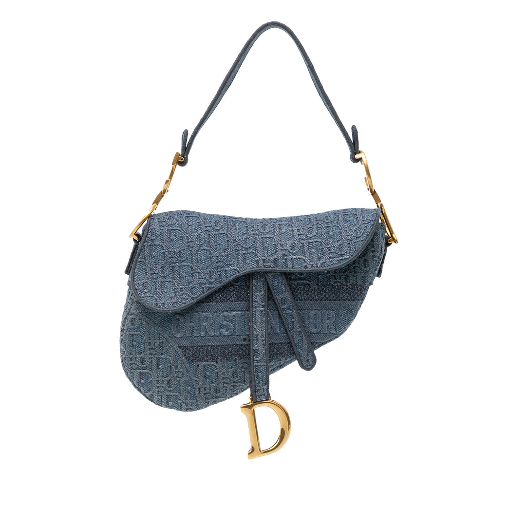 Oblique Denim Embroidered Saddle Bag Blue - Gaby Paris