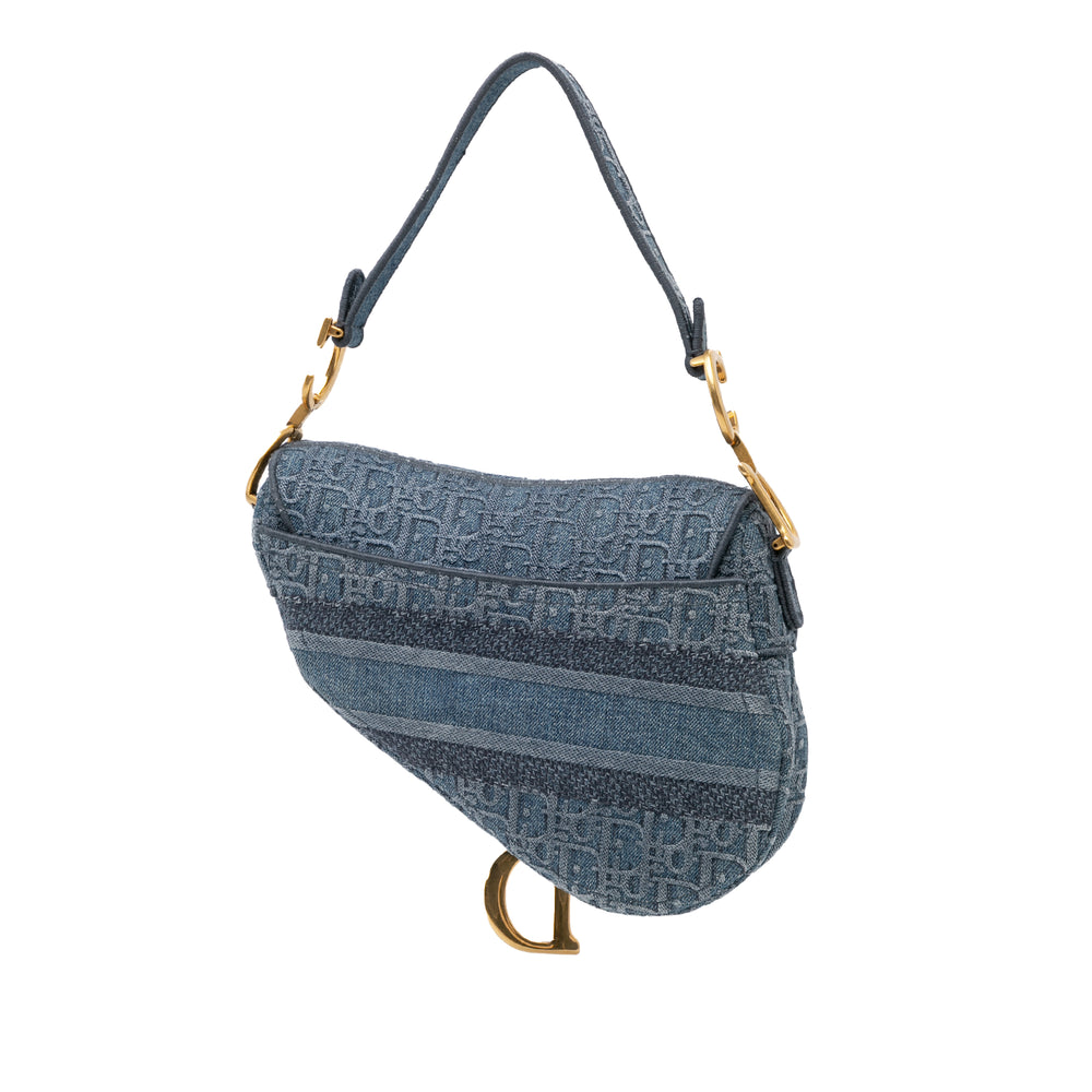 Oblique Denim Embroidered Saddle Bag Blue - Gaby Paris