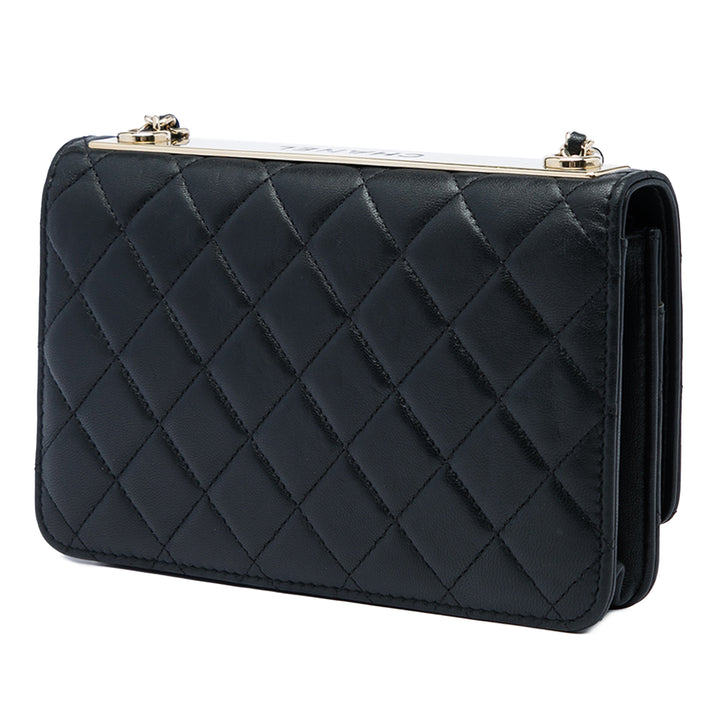 Matelassé Trendy CC Wallet on Chain Cuir d'agneau Noir