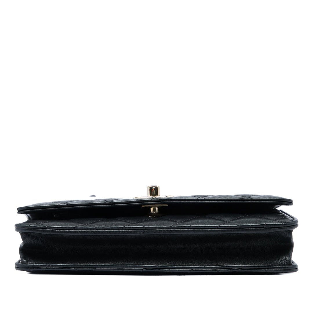 Matelassé Trendy CC Wallet on Chain Cuir d'agneau Noir