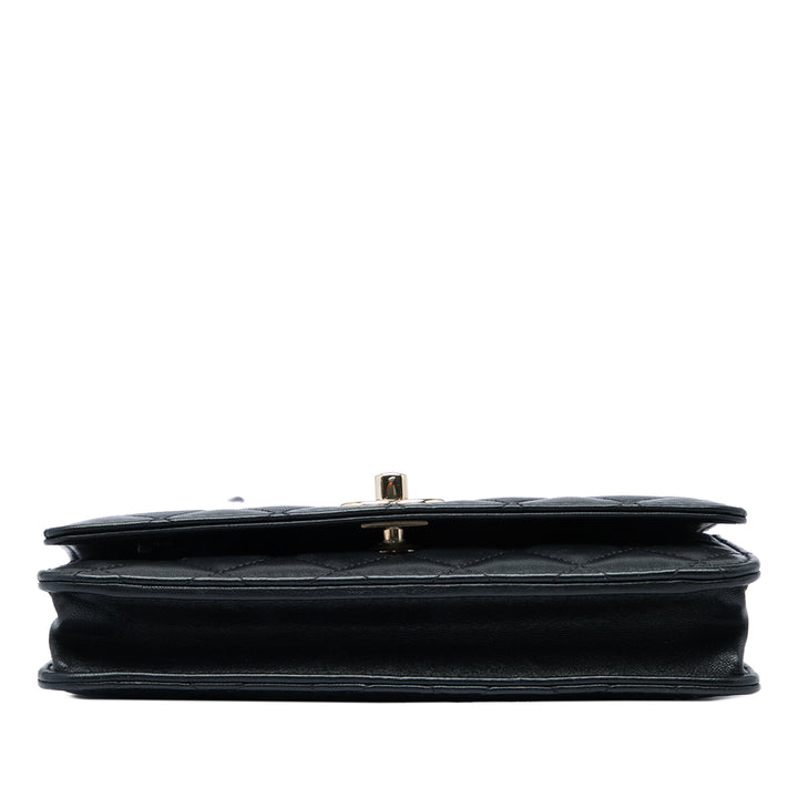 Matelassé Trendy CC Wallet on Chain Cuir d'agneau Noir