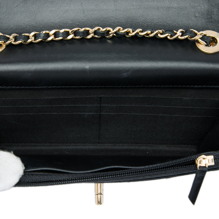 Matelassé Trendy CC Wallet on Chain Cuir d'agneau Noir
