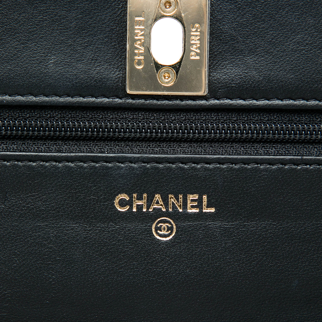 Matelassé Trendy CC Wallet on Chain Cuir d'agneau Noir