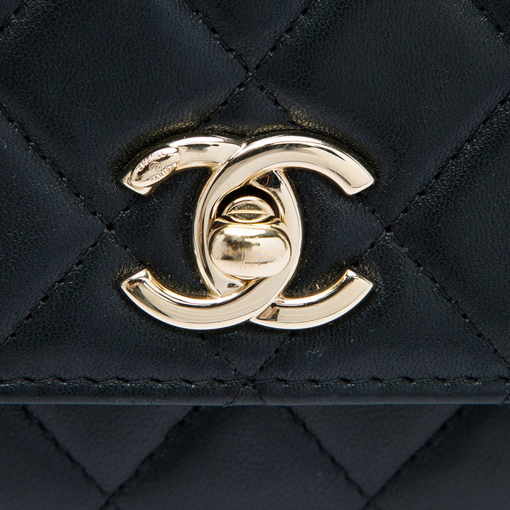 Matelassé Trendy CC Wallet on Chain Cuir d'agneau Noir