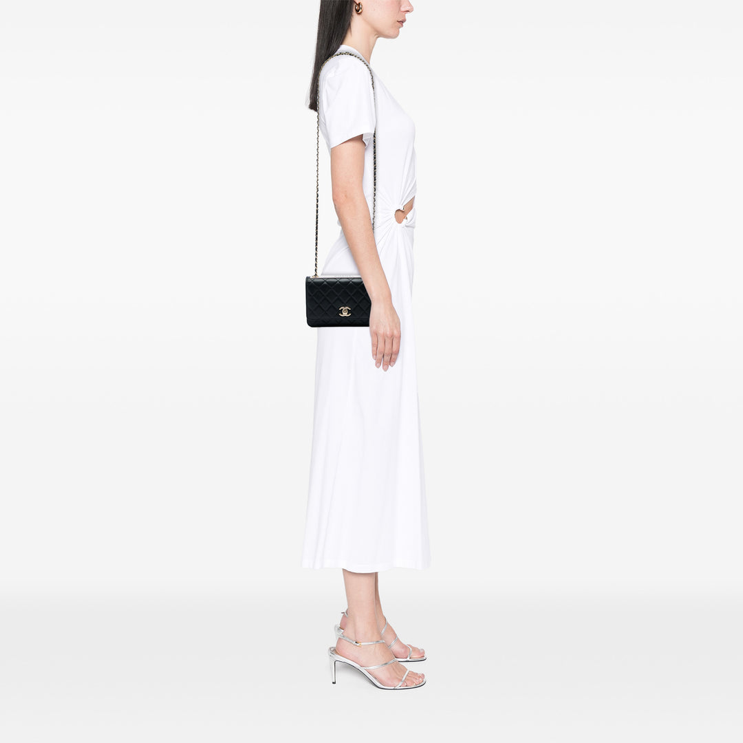 Matelassé Trendy CC Wallet on Chain Cuir d'agneau Noir