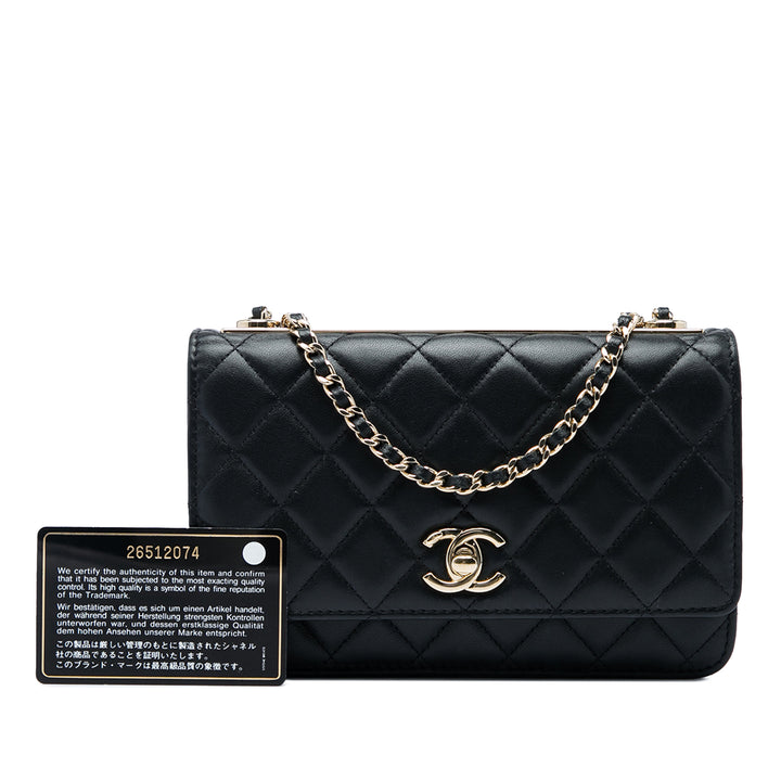 Matelassé Trendy CC Wallet on Chain Cuir d'agneau Noir