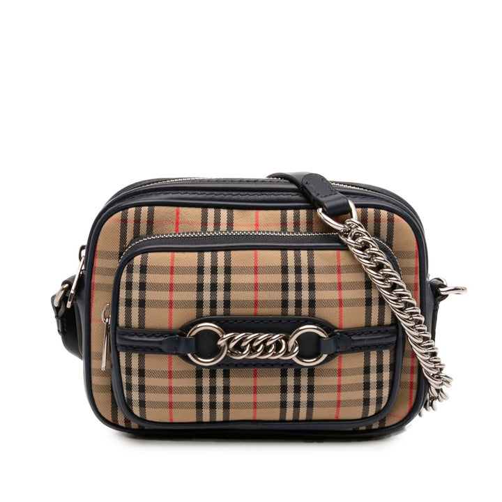 Burberry 1983 Knight Check Toile et Cuir de veau Link Sac caméra