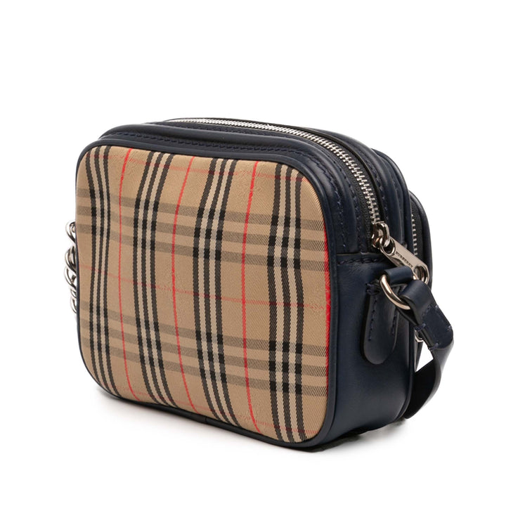 Burberry 1983 Knight Check Toile et Cuir de veau Link Sac caméra