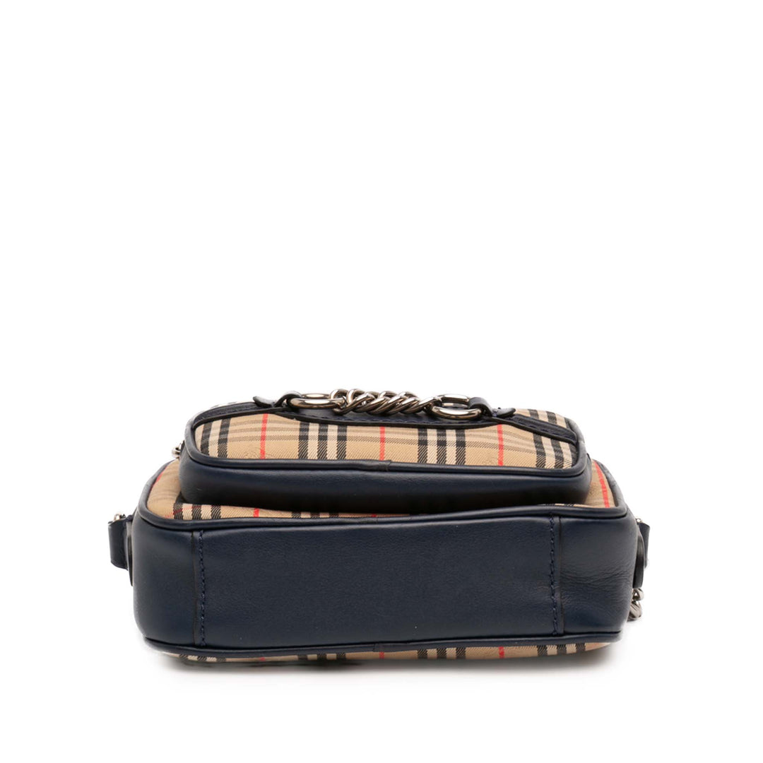 Burberry 1983 Knight Check Toile et Cuir de veau Link Sac caméra