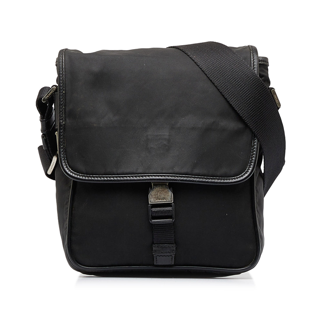 Prada Tessuto Buckle Messenger Bag Black - GABY PARIS