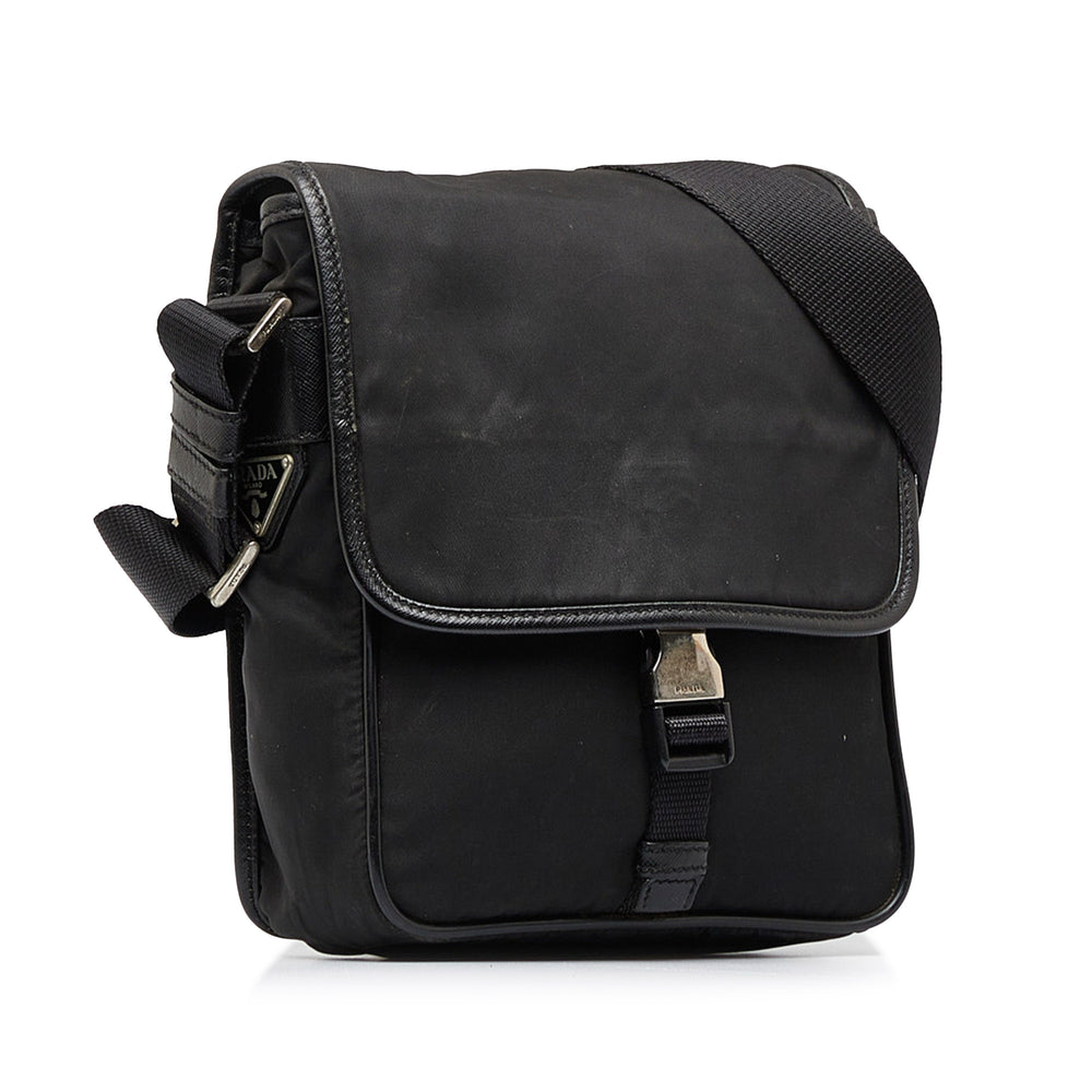 Prada Tessuto Buckle Messenger Bag Black - GABY PARIS