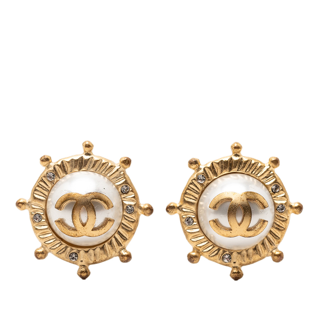 Chanel CC plaqué Perles fantaisie et Strass À clip Boucles d'oreilles Métal