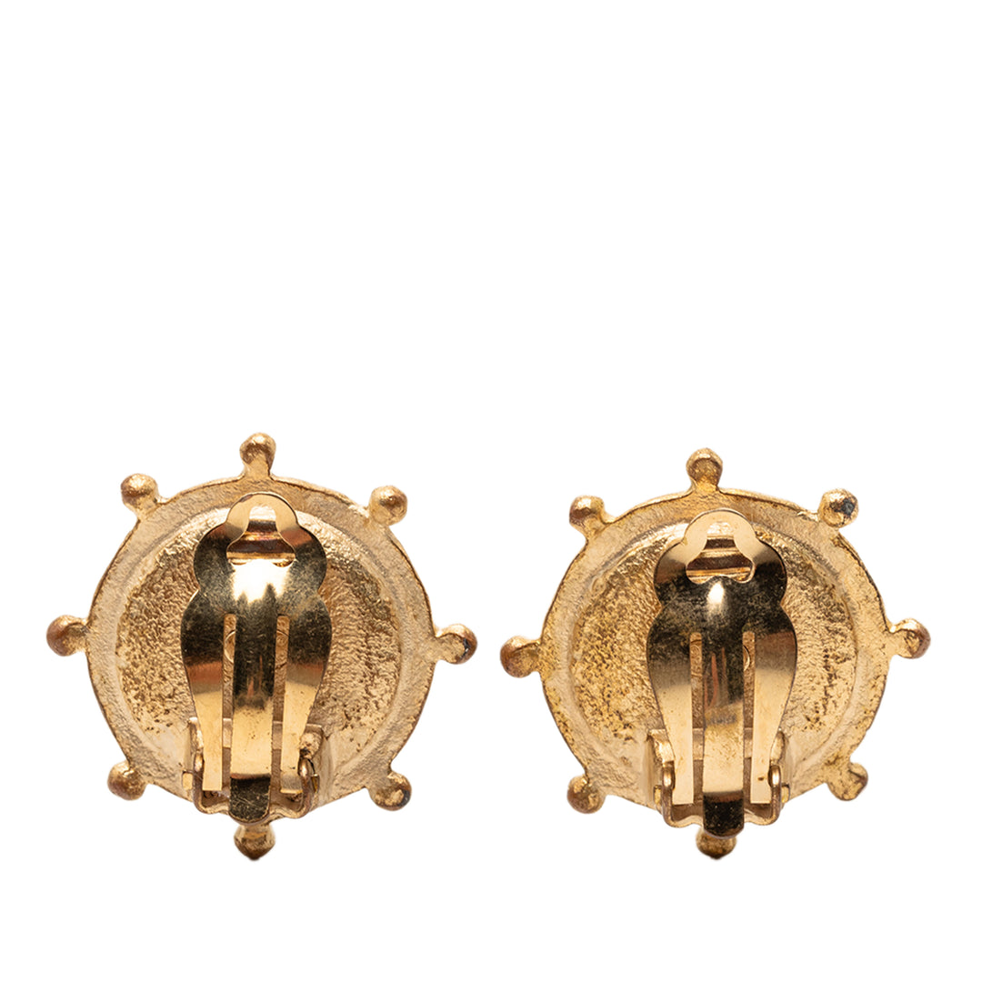 Chanel CC plaqué Perles fantaisie et Strass À clip Boucles d'oreilles Métal
