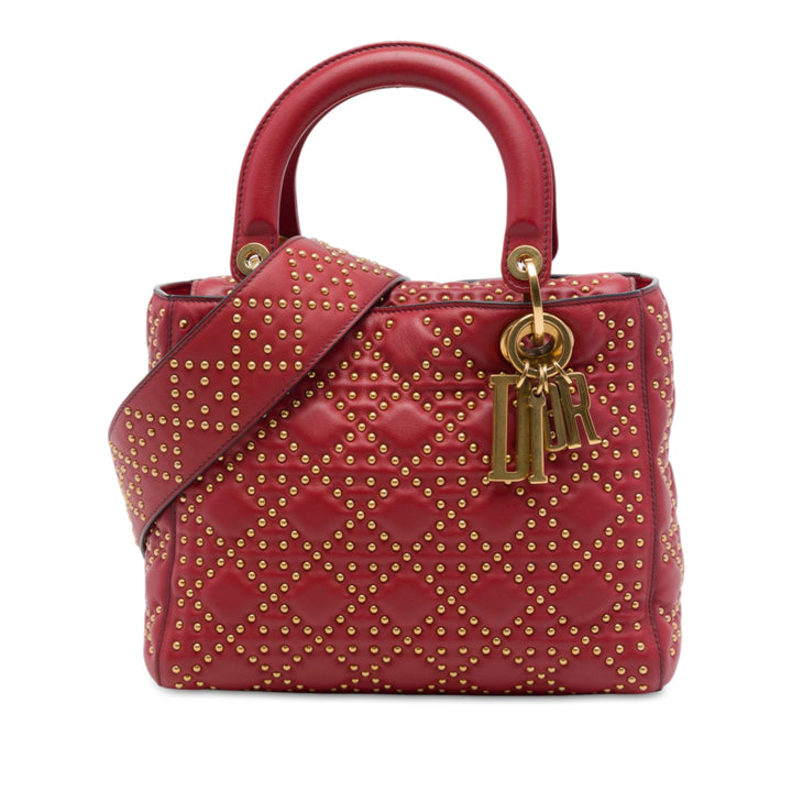 Dior Lady Dior Cannage clouté Souple Moyen Cuir d'agneau Rouge – vue principale – GABY PARIS