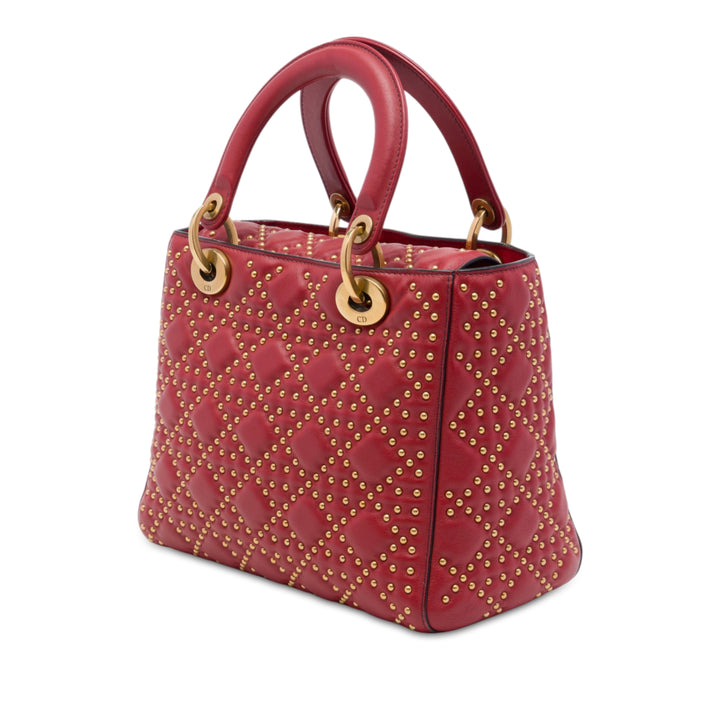 Dior Lady Dior Cannage clouté Souple Moyen Cuir d'agneau Rouge – vue 2 – GABY PARIS