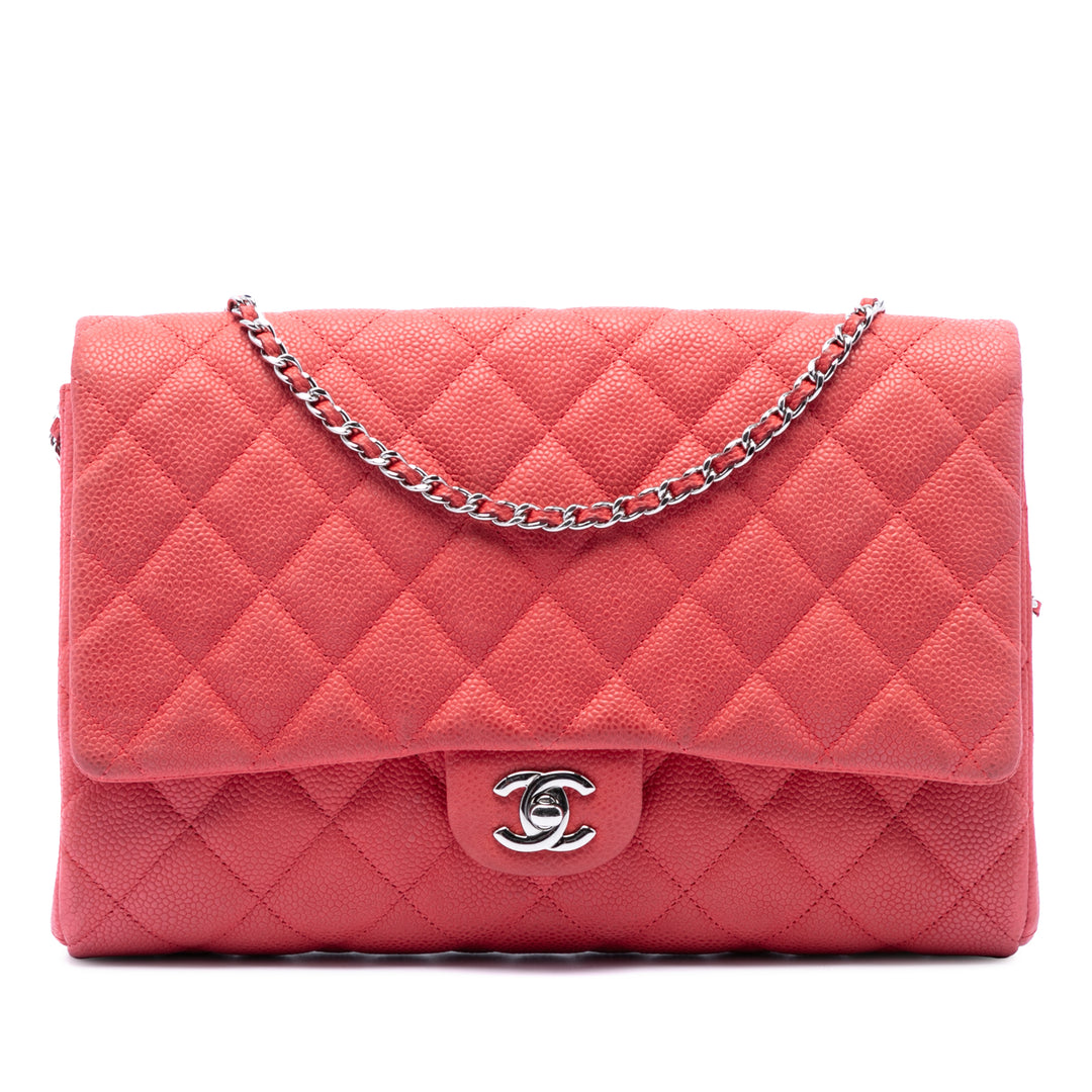 Matelassé à rabat Pochette avec chaîne Cuir caviar Rose