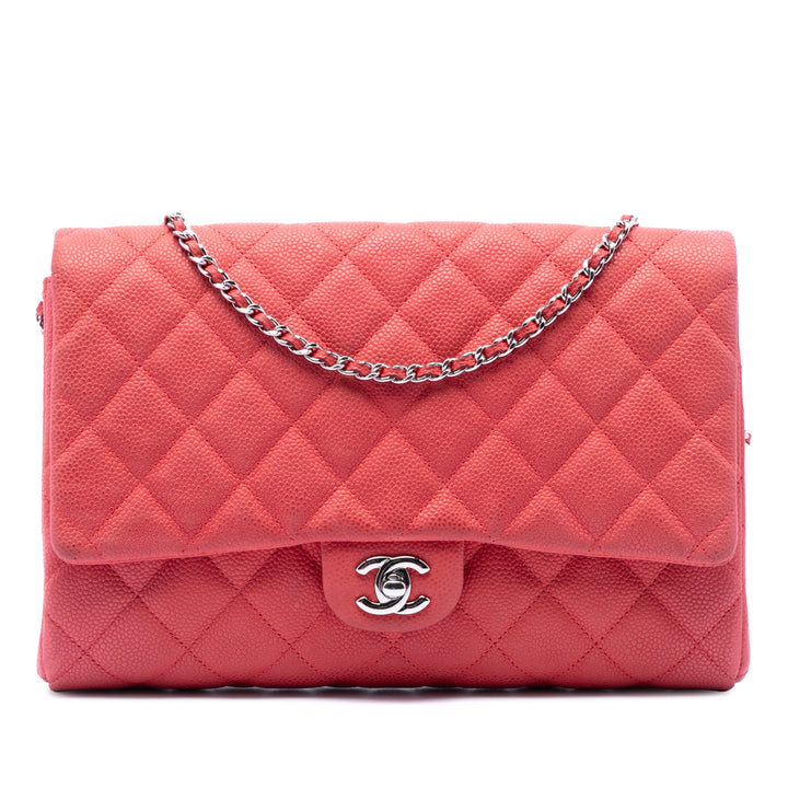 Matelassé à rabat Pochette avec chaîne Cuir caviar Rose