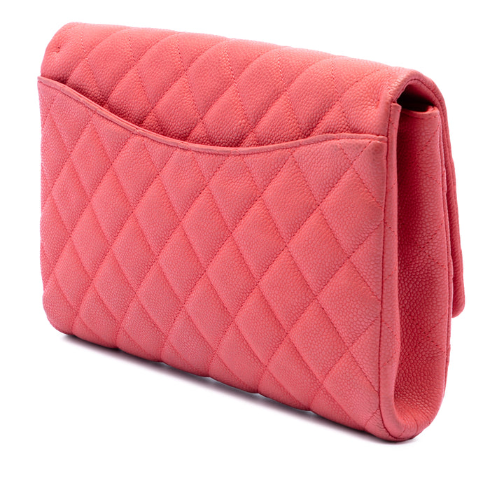 Matelassé à rabat Pochette avec chaîne Cuir caviar Rose