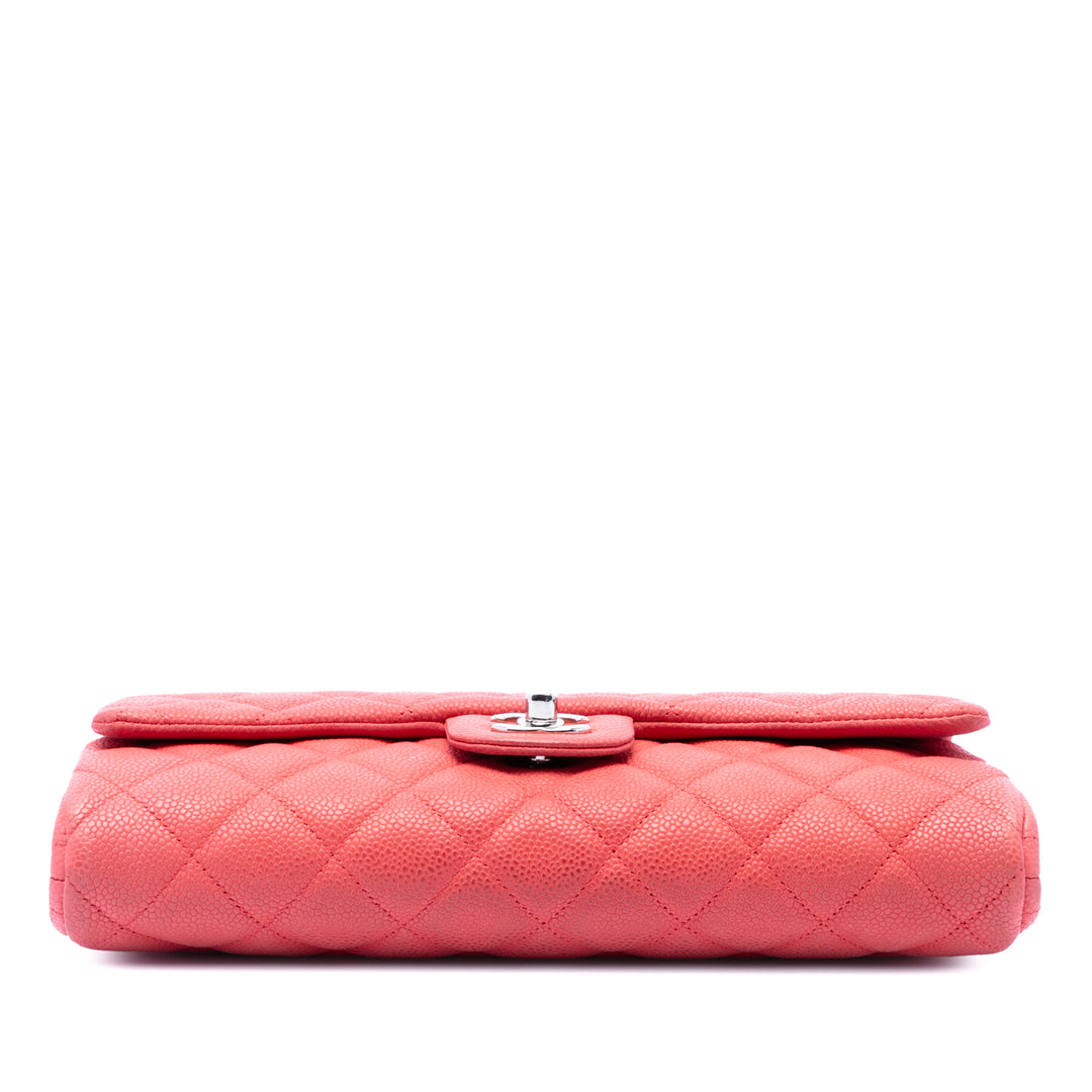 Matelassé à rabat Pochette avec chaîne Cuir caviar Rose