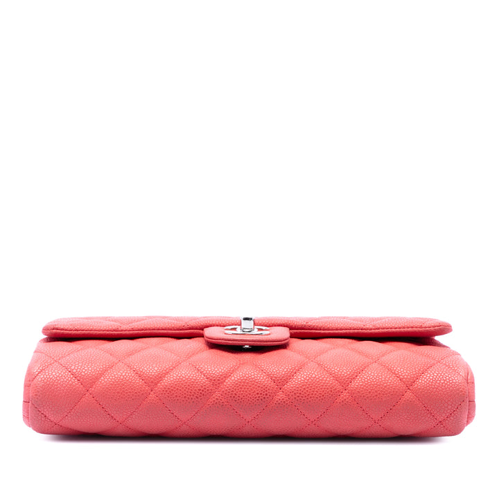 Matelassé à rabat Pochette avec chaîne Cuir caviar Rose