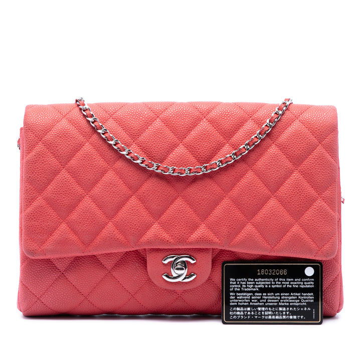Matelassé à rabat Pochette avec chaîne Cuir caviar Rose
