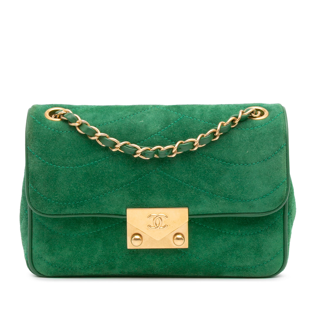 Small Suede and Lambskin Pagoda Flap Green - Gaby Paris