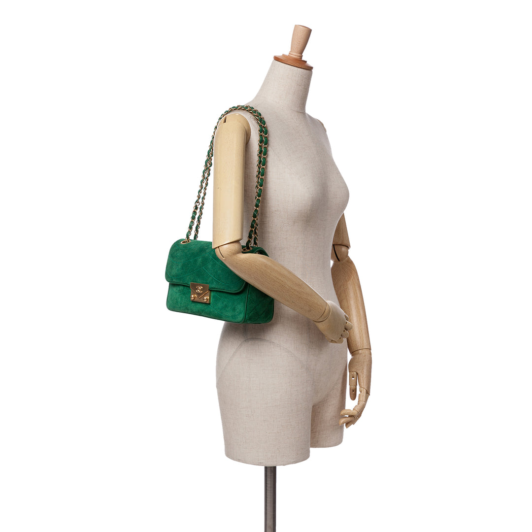 Small Suede and Lambskin Pagoda Flap Green - Gaby Paris