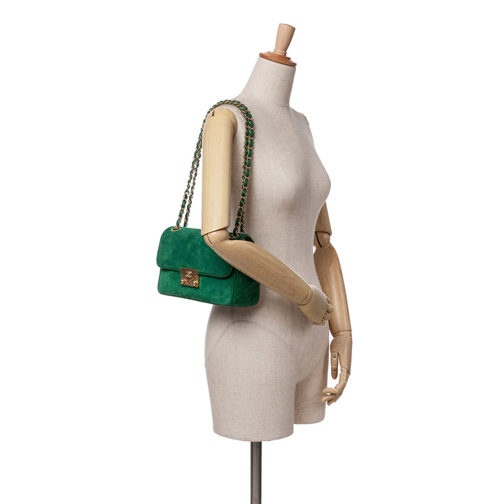 Small Suede and Lambskin Pagoda Flap Green - Gaby Paris