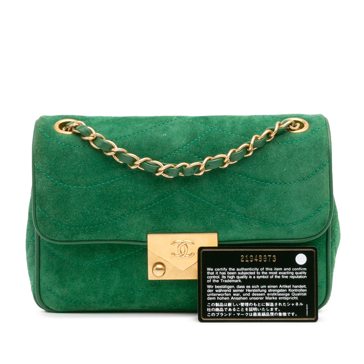 Small Suede and Lambskin Pagoda Flap Green - Gaby Paris