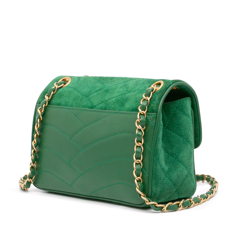 Small Suede and Lambskin Pagoda Flap Green - Gaby Paris