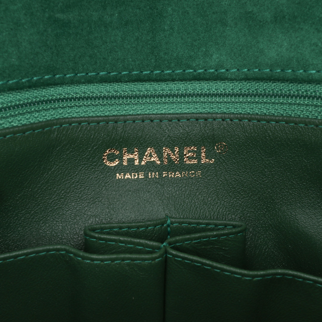 Small Suede and Lambskin Pagoda Flap Green - Gaby Paris