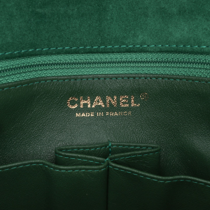 Small Suede and Lambskin Pagoda Flap Green - Gaby Paris