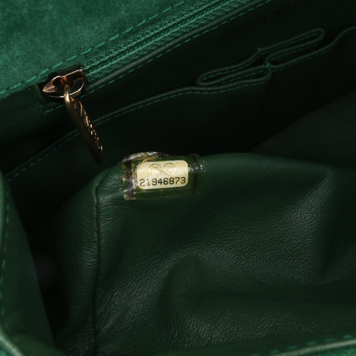 Small Suede and Lambskin Pagoda Flap Green - Gaby Paris