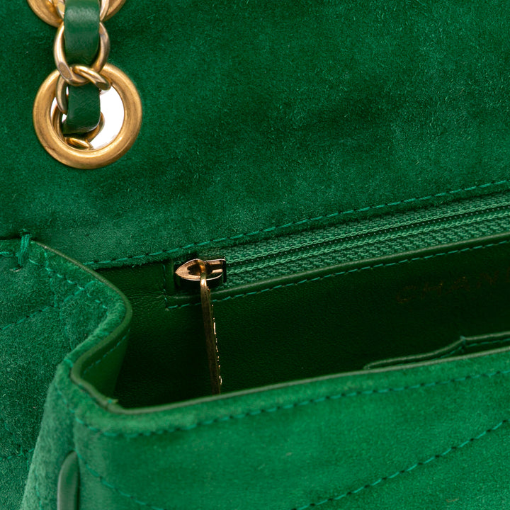 Small Suede and Lambskin Pagoda Flap Green - Gaby Paris