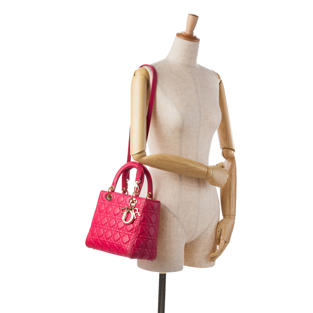 Dior Medium Cuir d’agneau Cannage Lady Dior Rose – GABY PARIS Authentique