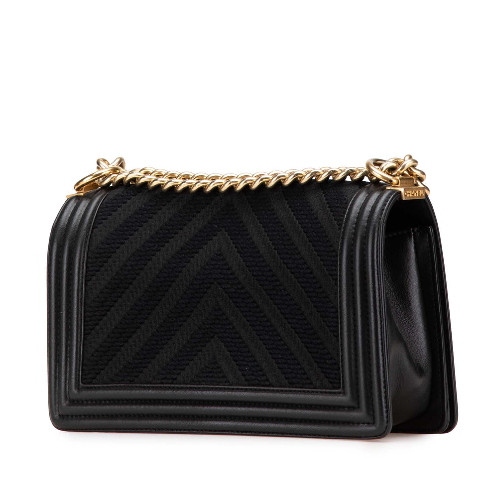 Old Medium Braided Chevron Cotton and Lambskin Boy Flap Black - Gaby Paris