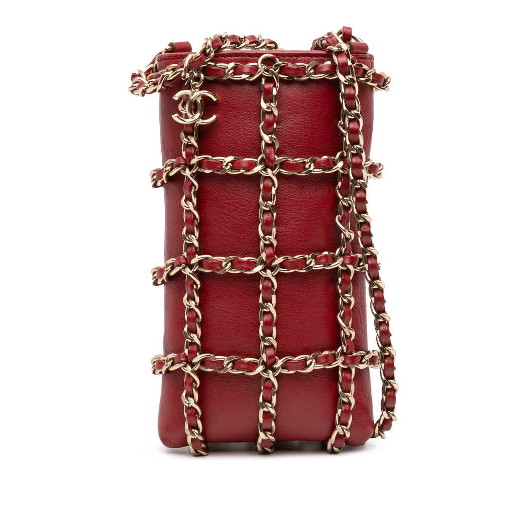 Lambskin Tech Me Out Clutch With Chain Red - Gaby Paris