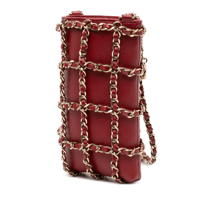 Lambskin Tech Me Out Clutch With Chain Red - Gaby Paris
