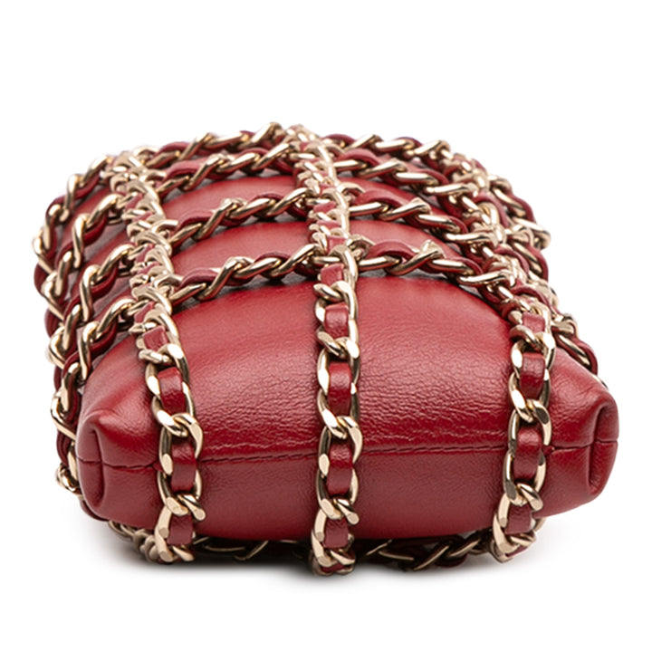 Lambskin Tech Me Out Clutch With Chain Red - Gaby Paris