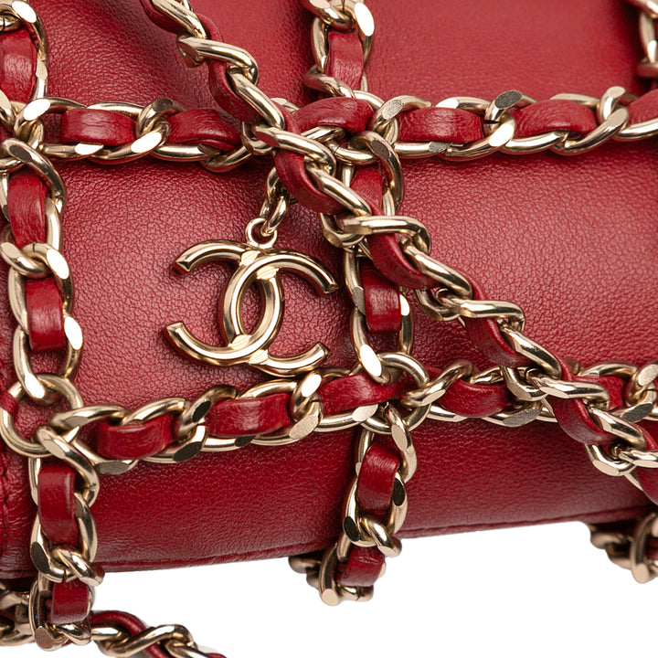 Lambskin Tech Me Out Clutch With Chain Red - Gaby Paris