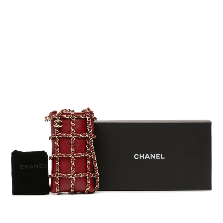 Lambskin Tech Me Out Clutch With Chain Red - Gaby Paris