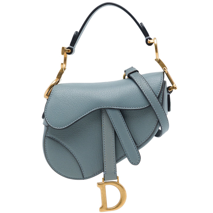 Dior Saddle Sac Micro Cuir de chèvre Bleu – vue principale – GABY PARIS
